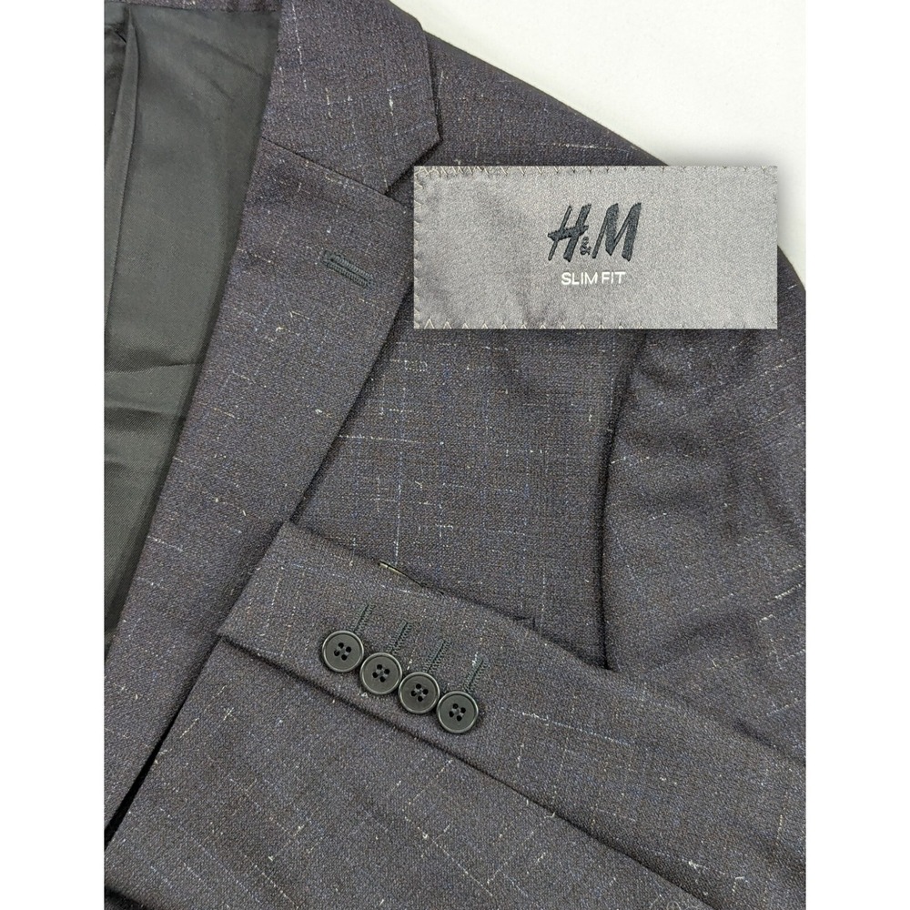 New No Tags H&M MARZOTTO Suit Jacket Blazer Blue Static Crosshatch 44R Slim Fit